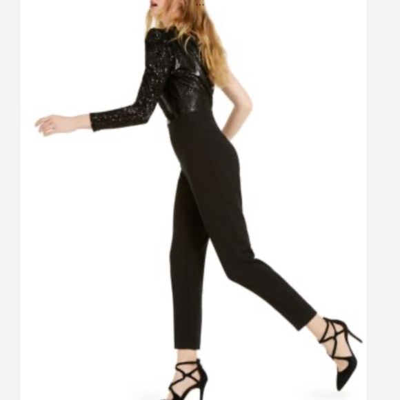 MICHAEL Michael Kors Dazzling Black Sequined One-Shoulder Stylish Bold Jumpsuit - Picture 4 of 14